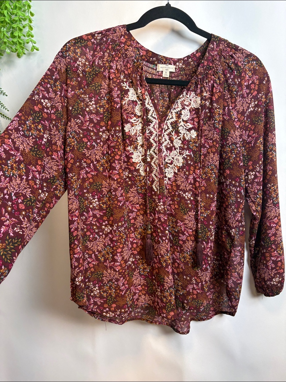Floral Bohemian Blouse - Burgundy and Pink